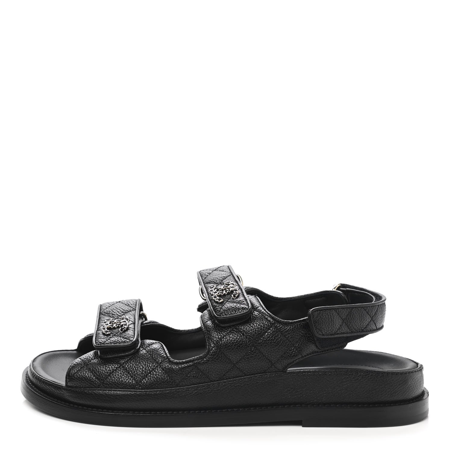 Chanel Grained Calfskin Velcro Dad Sandals 38.5 Black 1 of 9