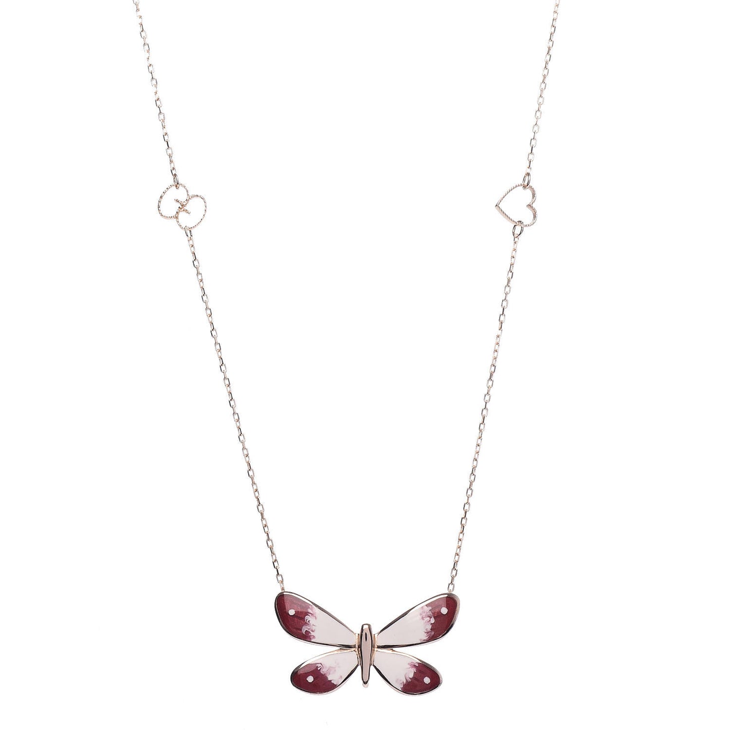 18K Rose Gold Enamel Flora Butterfly Pendant Necklace