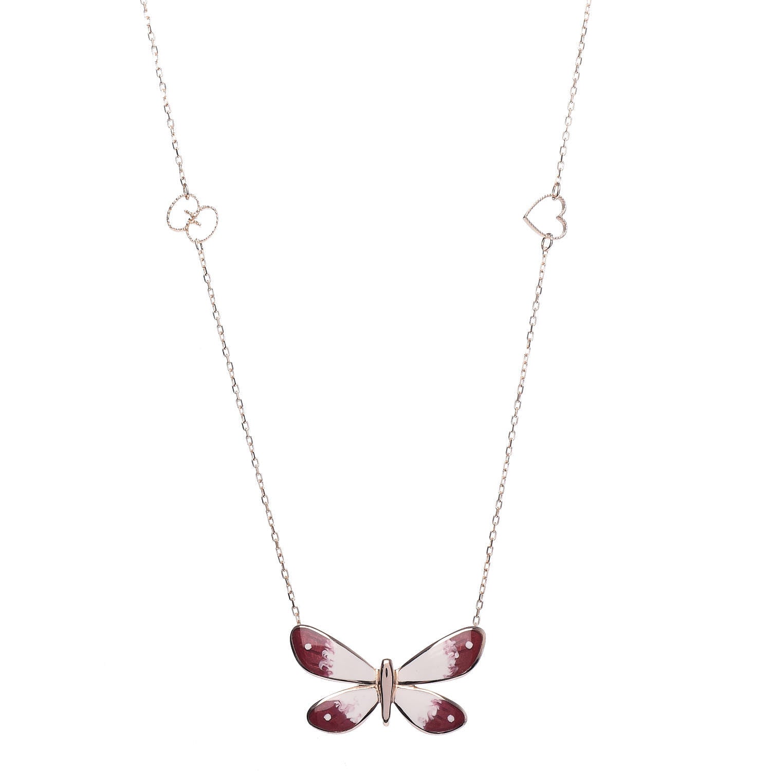 Gucci 18K Rose Gold Enamel Flora Butterfly Pendant Necklace 1 of 6