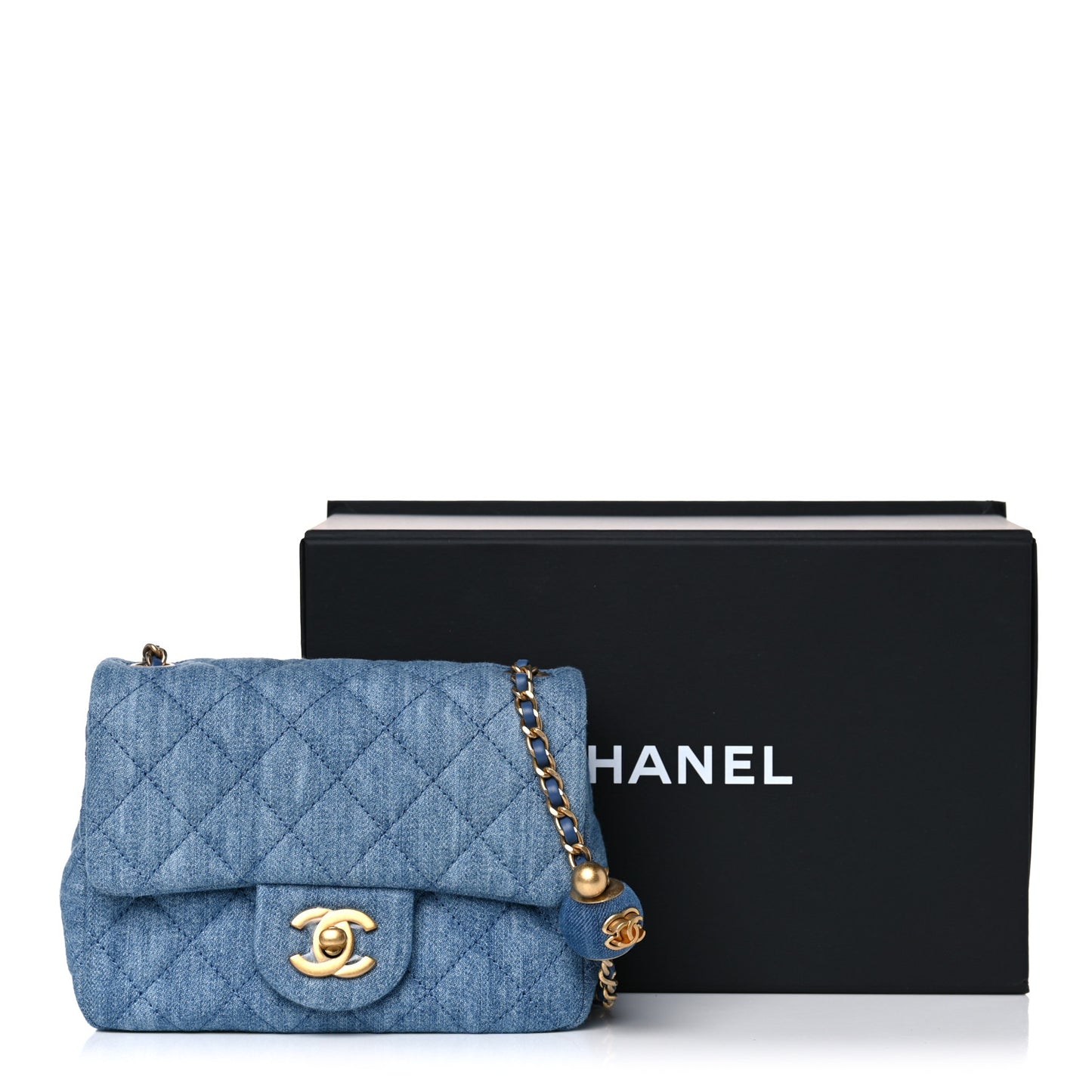Denim Quilted Mini Pearl Crush Flap Blue