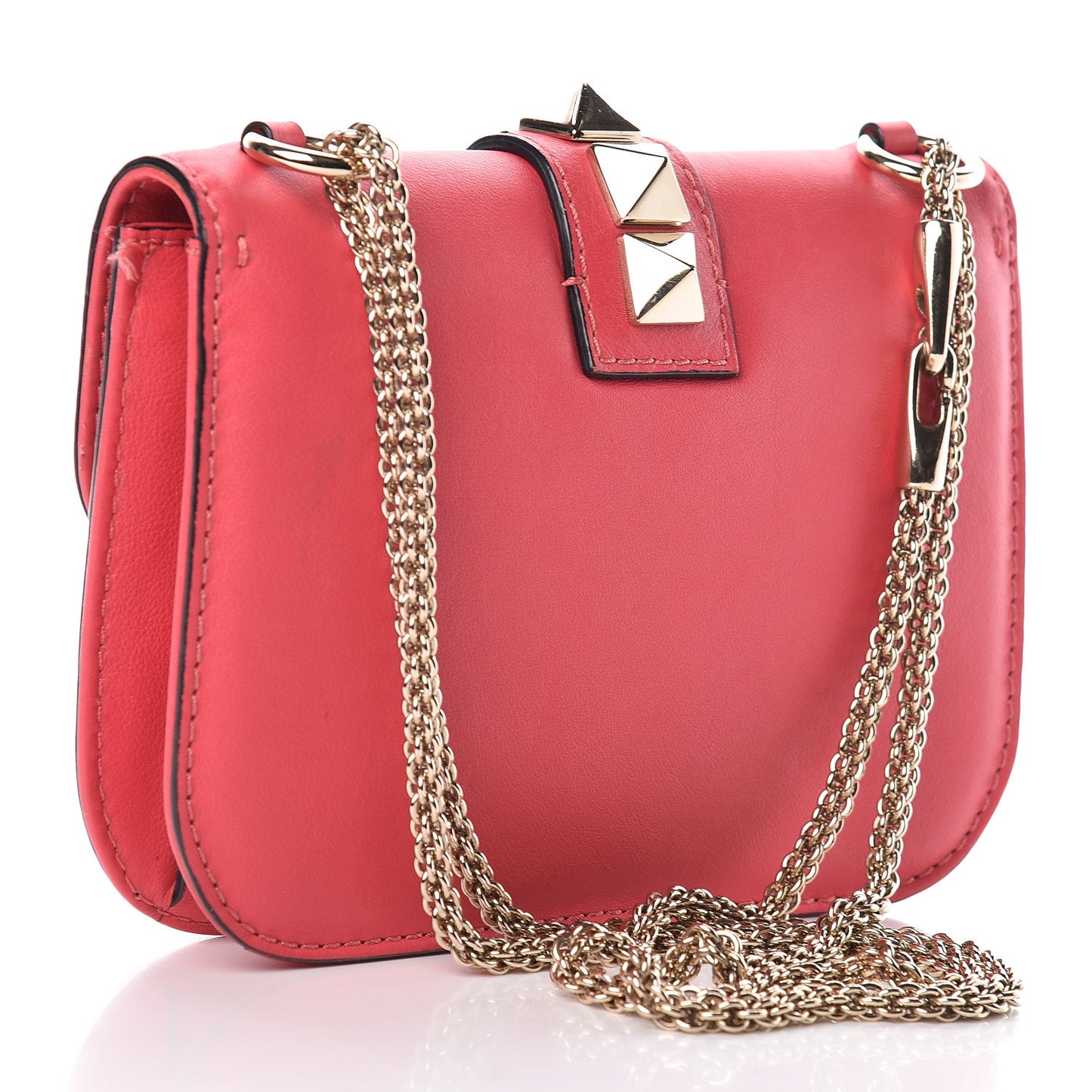Vitello Small Glam Lock Rockstud Flap Deep Rose