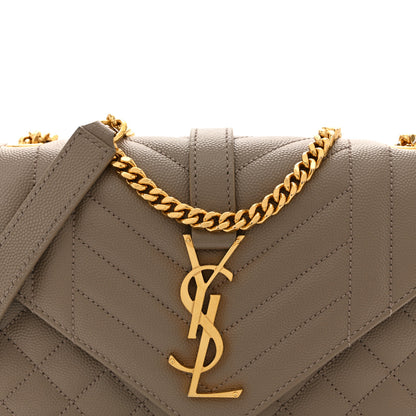 Saint Laurent Grain De Poudre Textured Mixed Matelasse Triquilt Small Monogram Satchel Greyish Brown 8 of 14