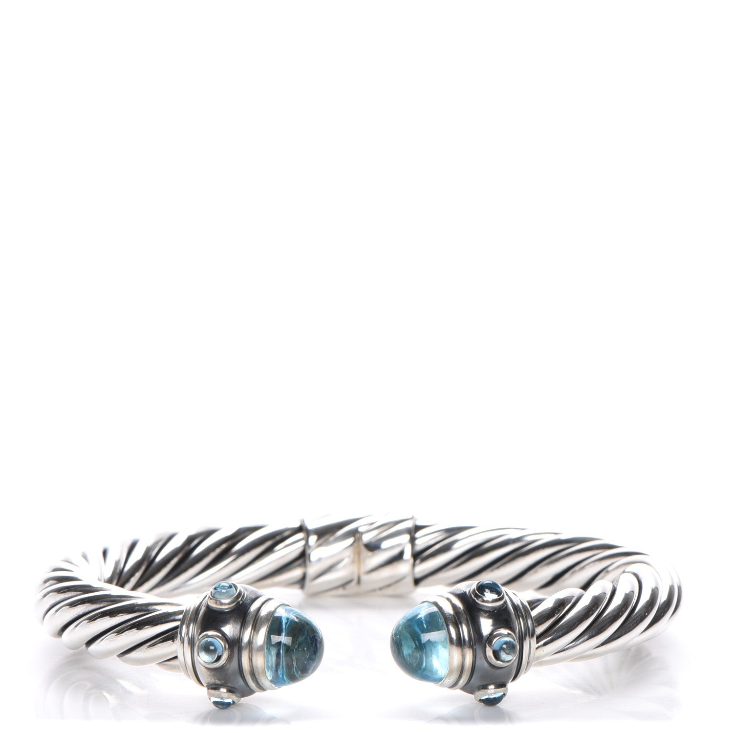 David Yurman Sterling Silver Blue Topaz 8.5mm Cable Renaissance Bracelet 1 of 6