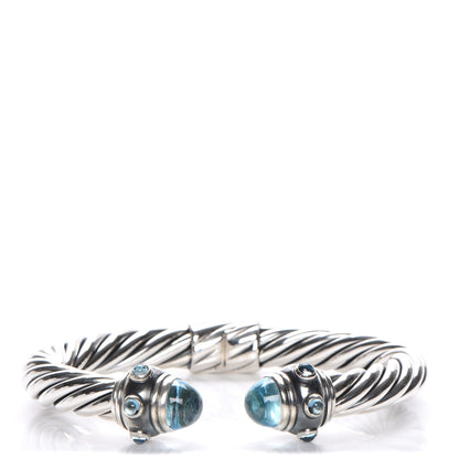David Yurman Sterling Silver Blue Topaz 8.5mm Cable Renaissance Bracelet 1 of 6