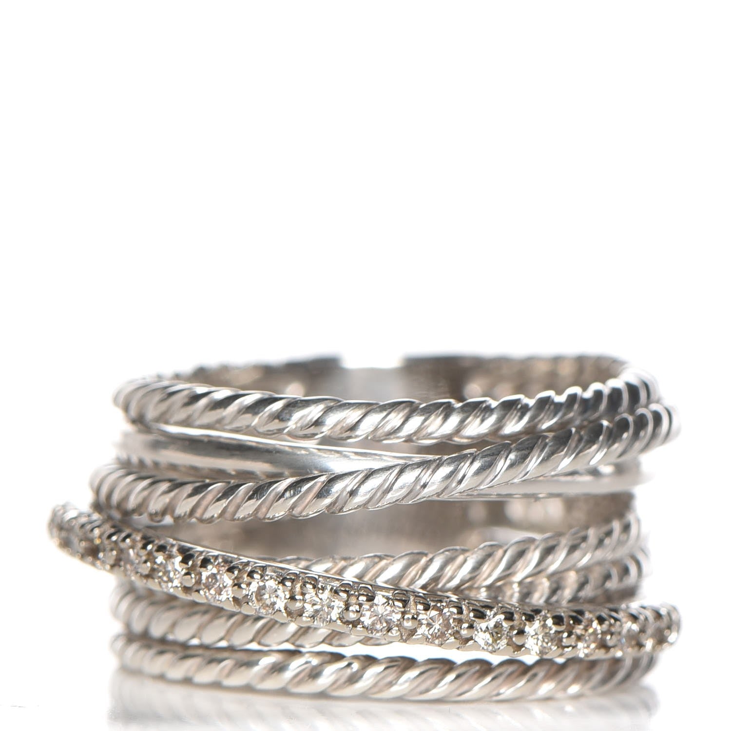 David Yurman Sterling Silver Diamond 11mm Wide Crossover Cable Ring 54 7 1 of 5