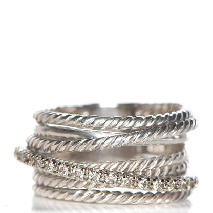 David Yurman Sterling Silver Diamond 11mm Wide Crossover Cable Ring 54 7 1 of 5