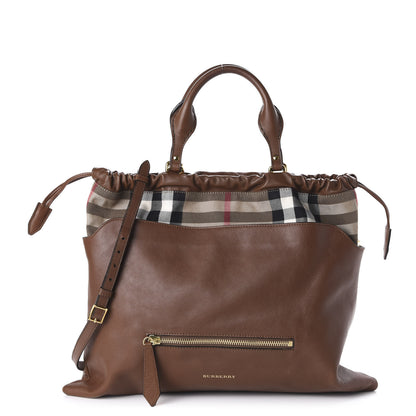 Burberry Soft Calfskin House Check Big Crush Tote Brown Ochre 1 of 9