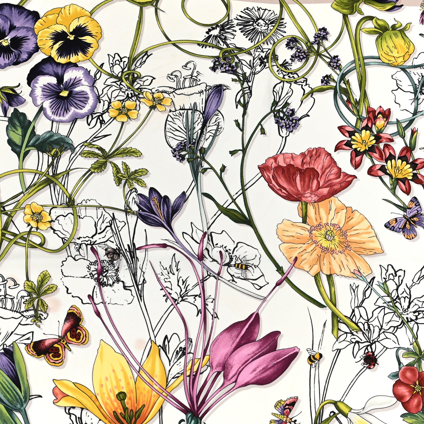 Silk Floral Square Scarf White