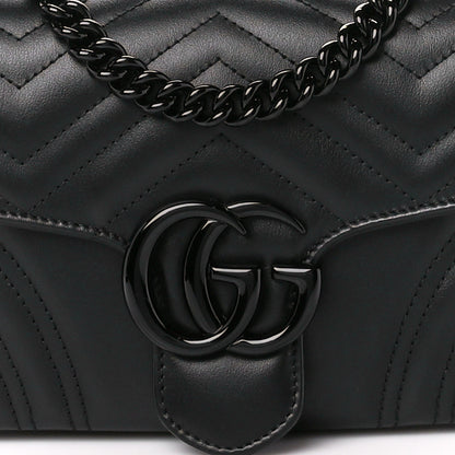 Gucci Calfskin Matelasse Monochrome GG Marmont Crossbody Shoulder Bag Black 9 of 12