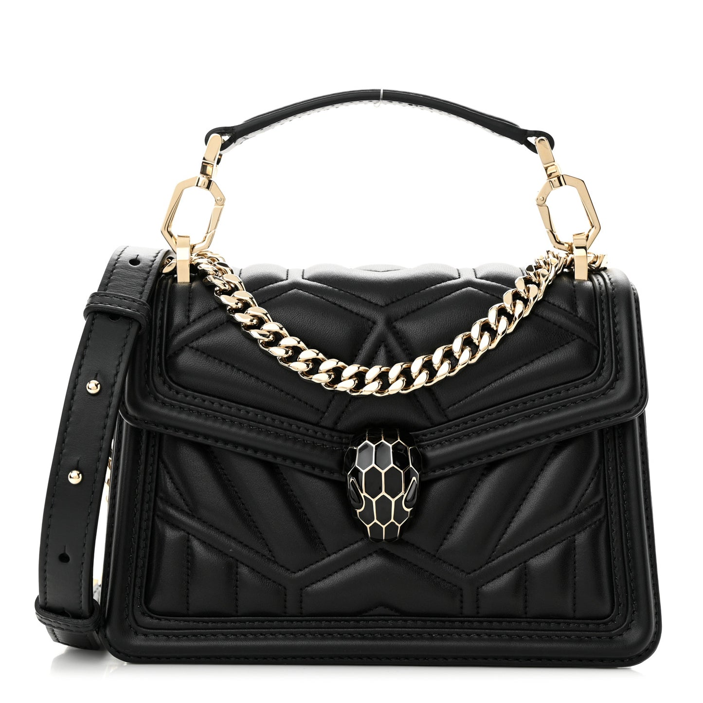 Smooth Calfskin Quilted Serpenti Forever Diamond Maxi Framed Shoulder Bag Black