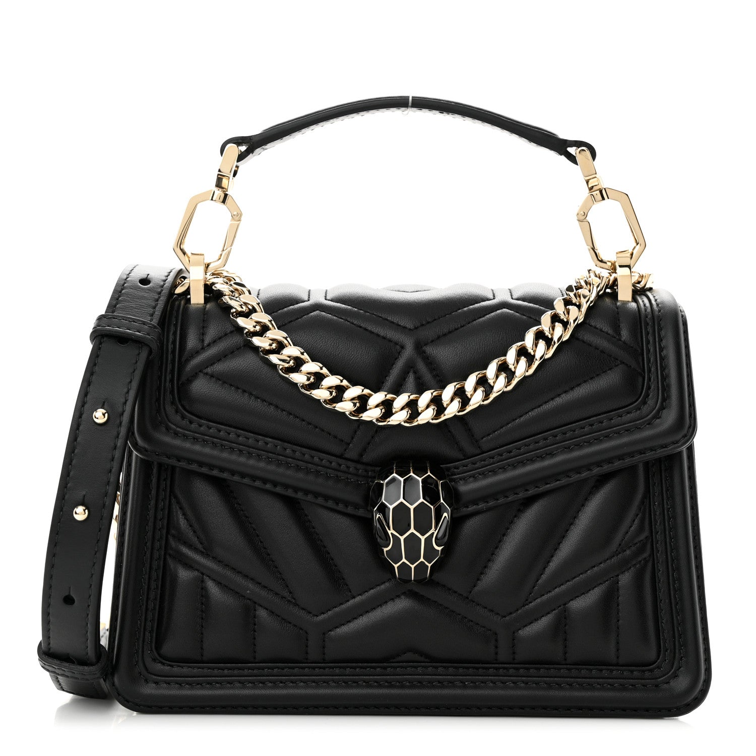 Bulgari Smooth Calfskin Quilted Serpenti Forever Diamond Maxi Framed Shoulder Bag Black 1 of 10
