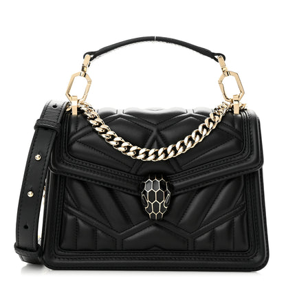 Bulgari Smooth Calfskin Quilted Serpenti Forever Diamond Maxi Framed Shoulder Bag Black 1 of 10