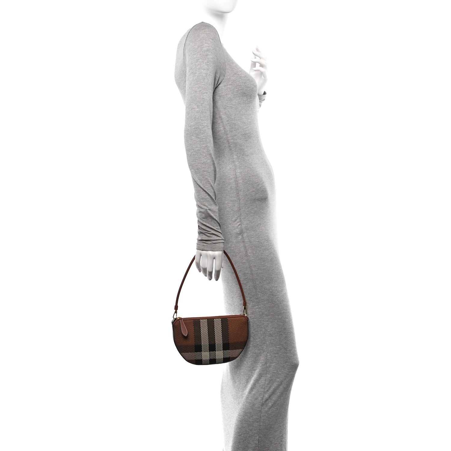 Burberry Canvas Calfskin Check Knitted Small Olympia Birch Brown 2 of 9