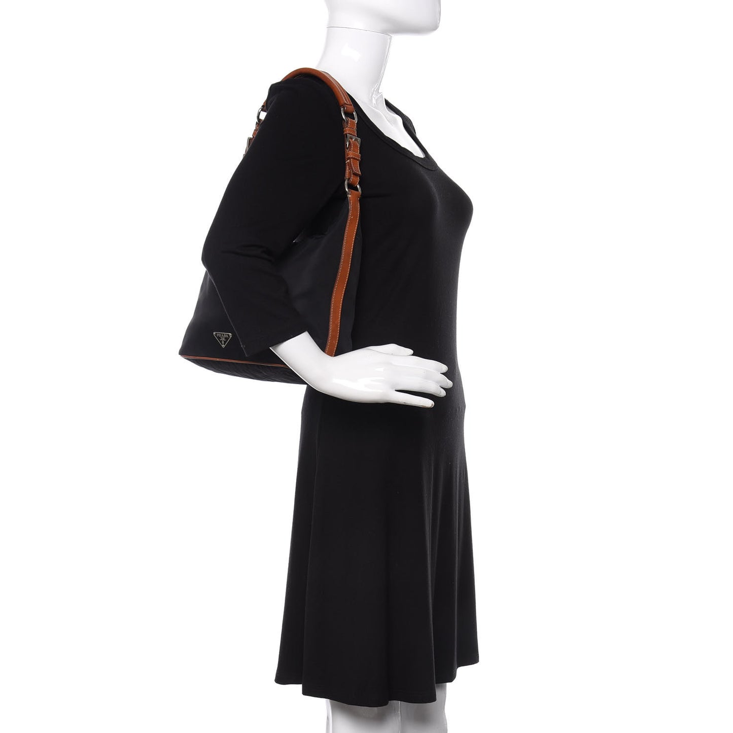Tessuto Nylon Calfskin Hobo Black Brown