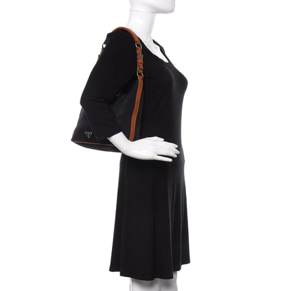 Prada Tessuto Nylon Calfskin Hobo Black Brown 2 of 9