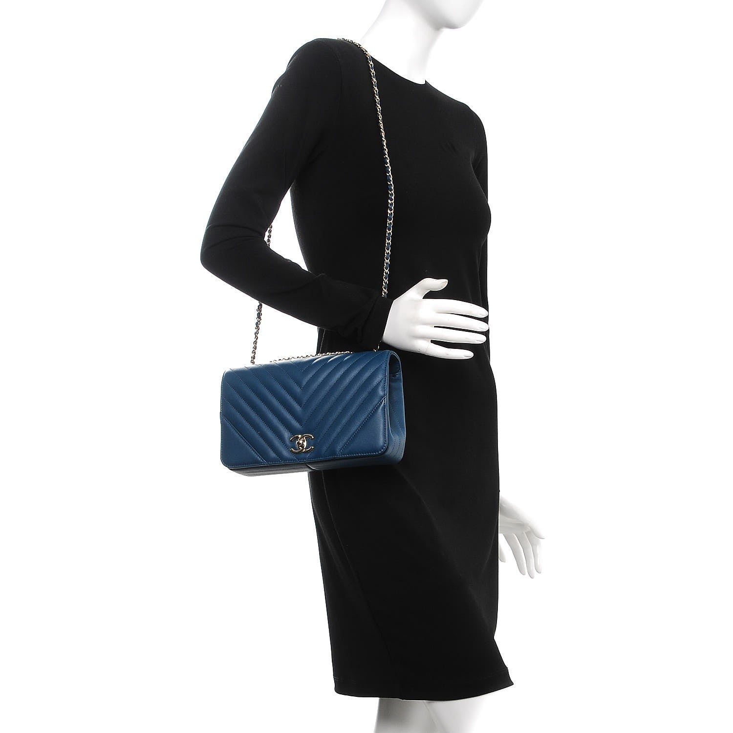 Chanel Calfskin Chevron Quilted Small Statement Flap Blue 2 of 9