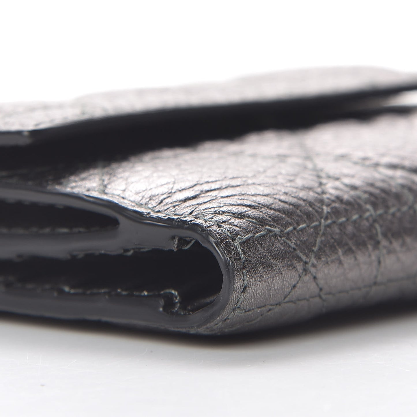 Metallic Grained Calfskin Cannage Lady Dior French Wallet Gunmetal