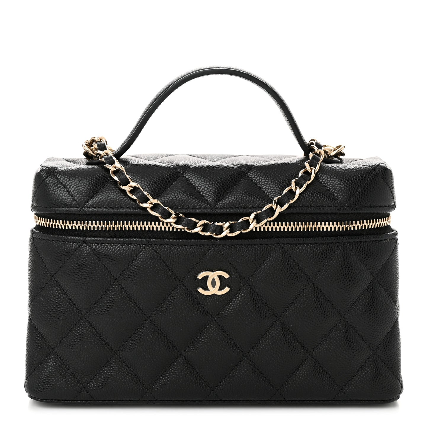 Caviar Quilted Top Handle Slim Vanity With Chain Black