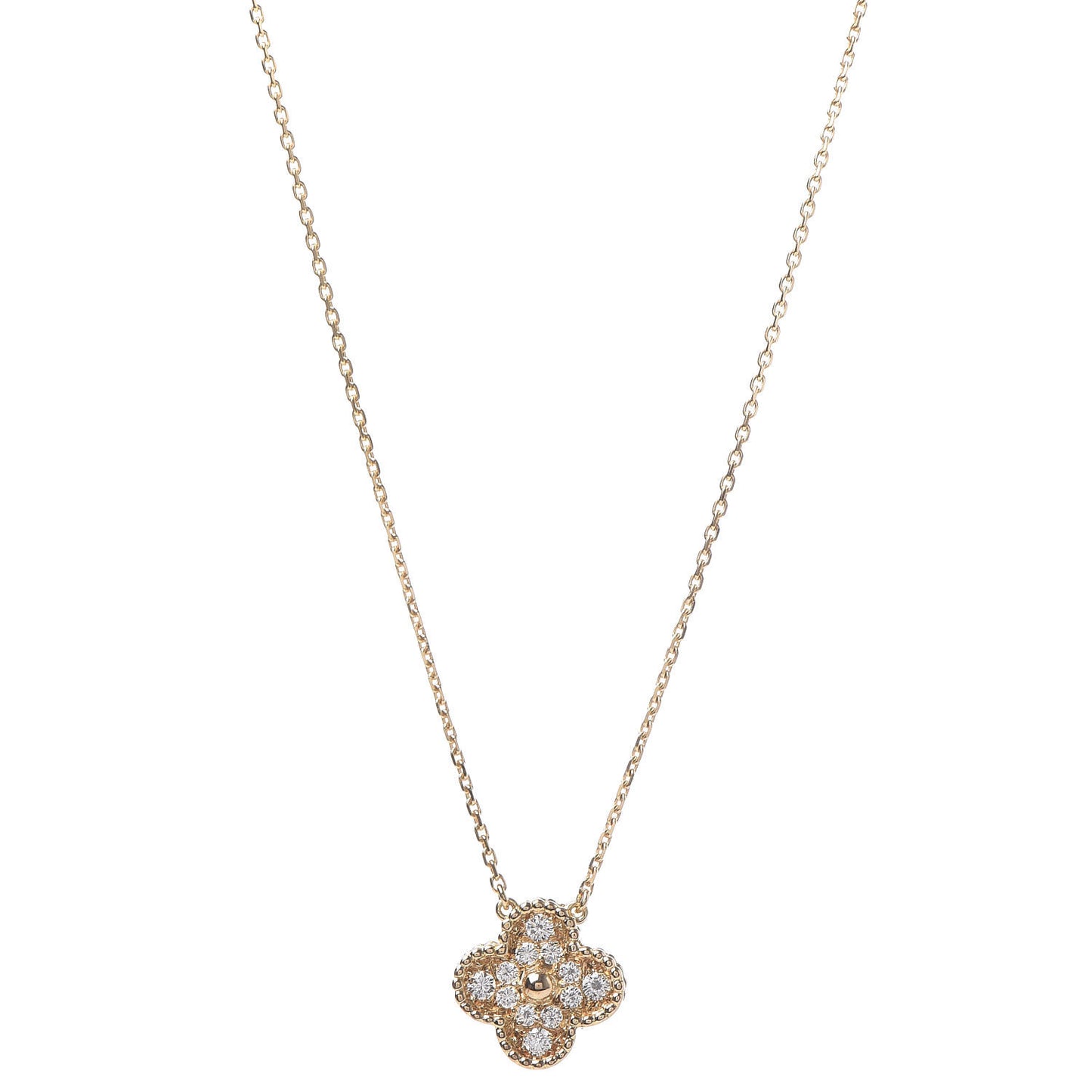 18K Yellow Gold Diamond Vintage Alhambra Pendant Necklace