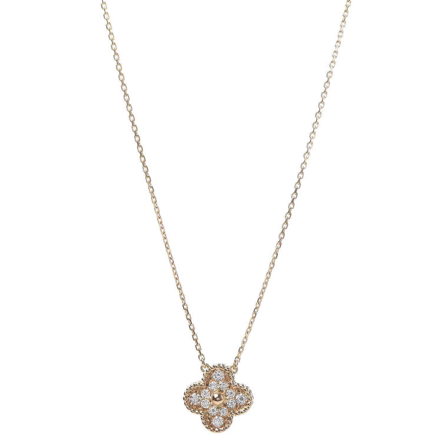 Van Cleef & Arpels 18K Yellow Gold Diamond Vintage Alhambra Pendant Necklace 1 of 9