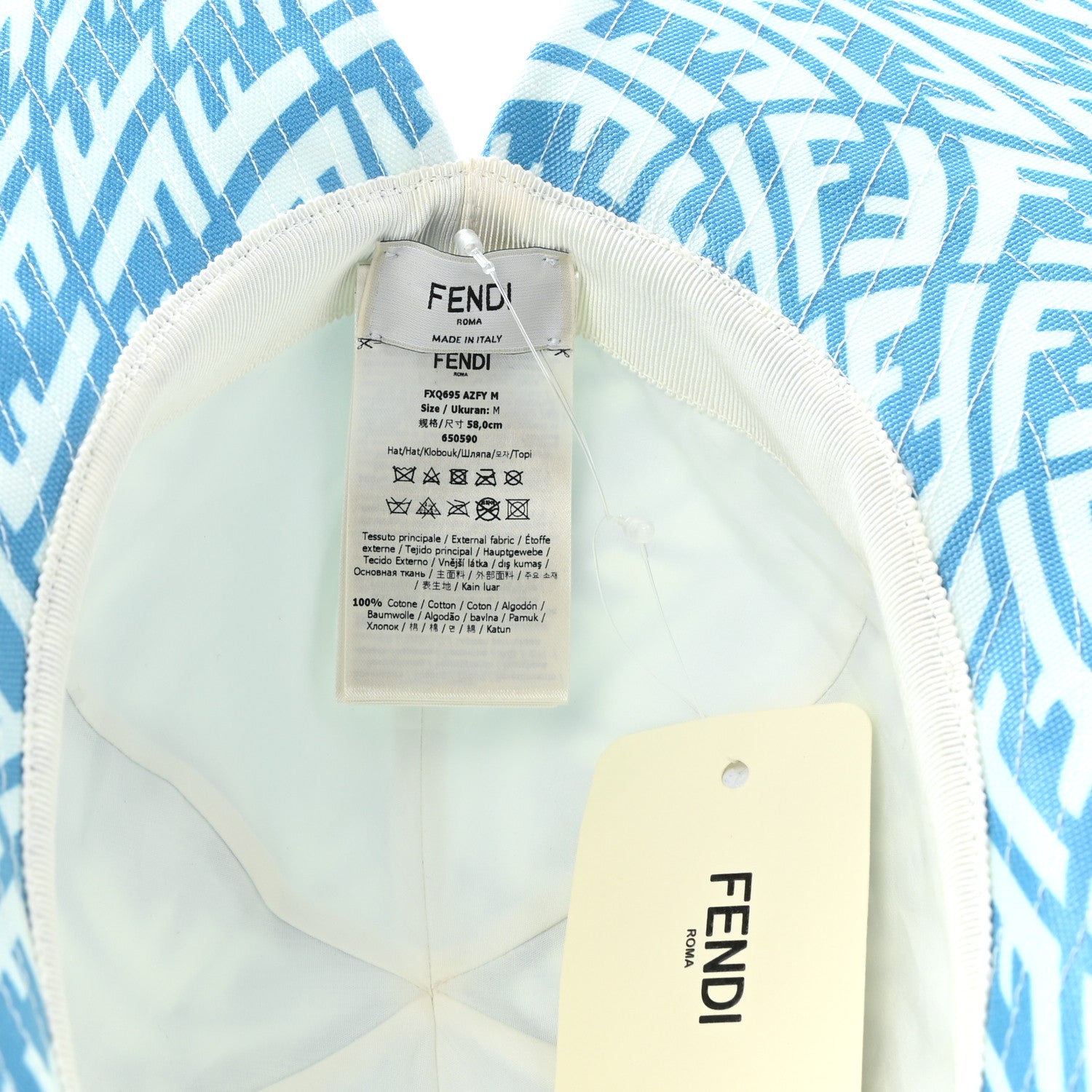 Fendi Canvas FF Vertigo Bucket Hat M Cyber Blue White 8 of 9
