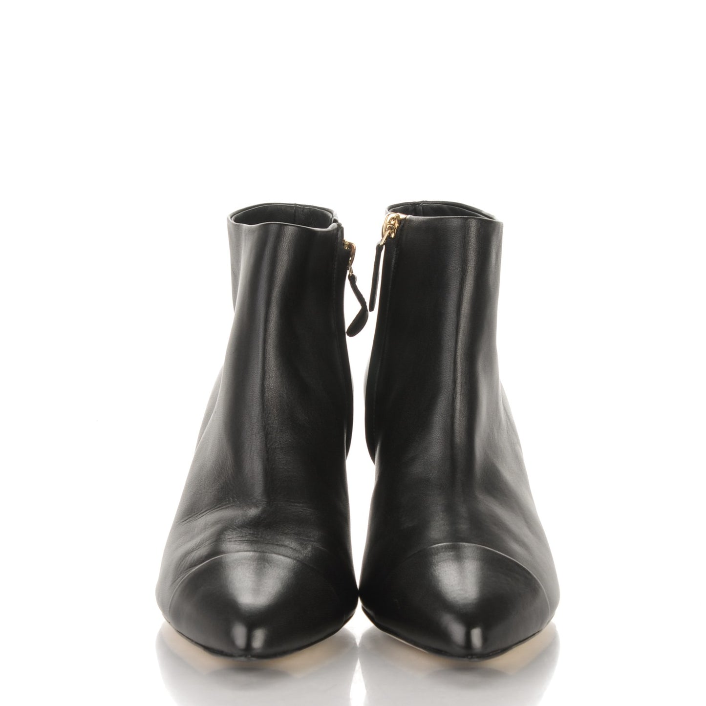 Calfskin Cap Toe Pearl Ankle Boots 38.5 Black
