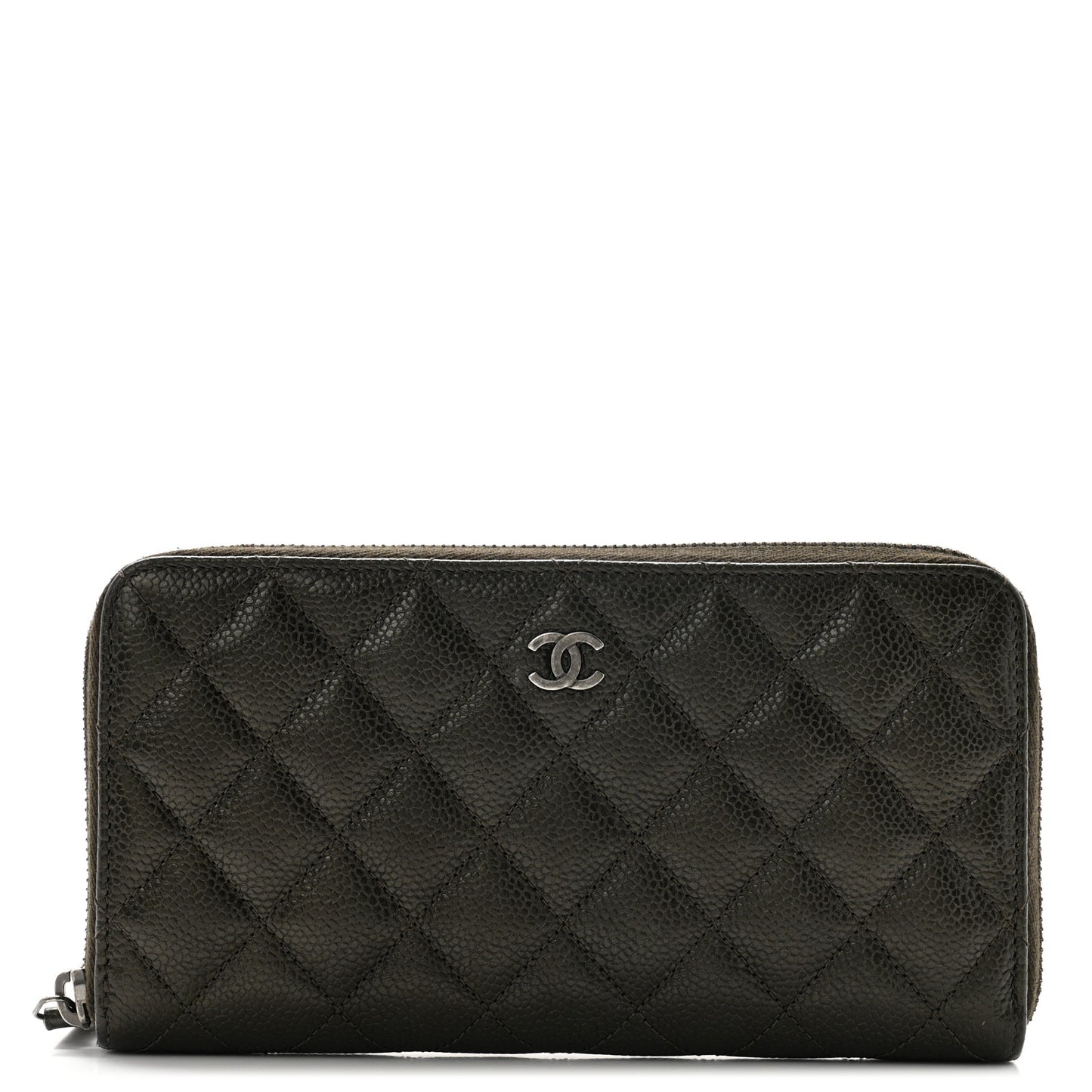 Metallic Caviar Quilted Large Gusset Zip Around Wallet Dark Charcoal
