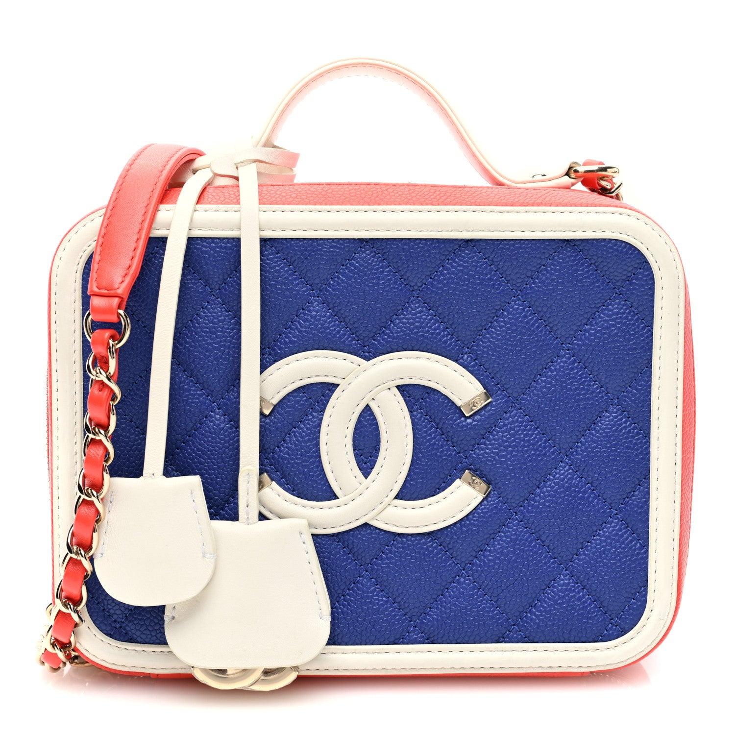 Chanel Caviar Quilted Medium CC Filigree Vanity Case Blue White Red 1 of 10