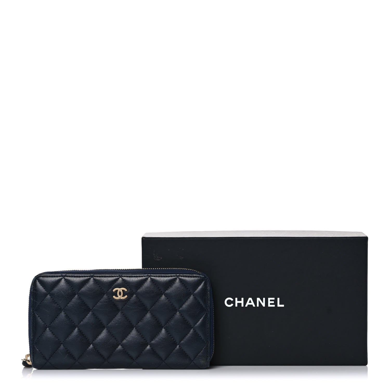 Chanel Lambskin Quilted Large Gusset Zip Around Wallet Blue 14 of 14