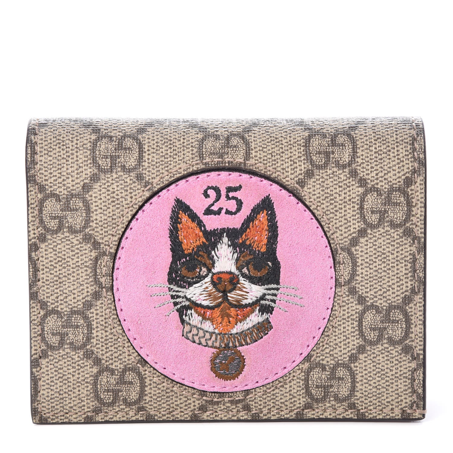 Gucci GG Supreme Monogram Bosco Patch Card Case Wallet Beige Malva Hibiscus Red 1 of 6
