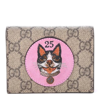 Gucci GG Supreme Monogram Bosco Patch Card Case Wallet Beige Malva Hibiscus Red 1 of 6