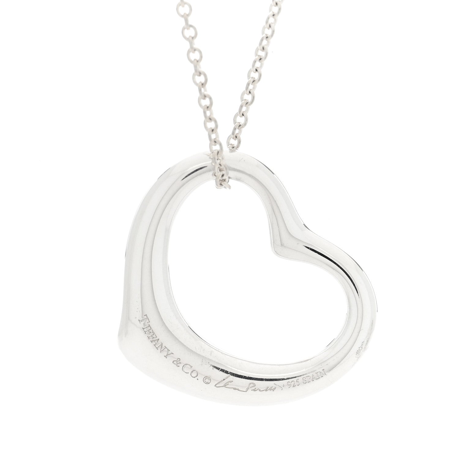 Tiffany Sterling Silver 27mm Elsa Peretti Open Heart Pendant Necklace 4 of 5