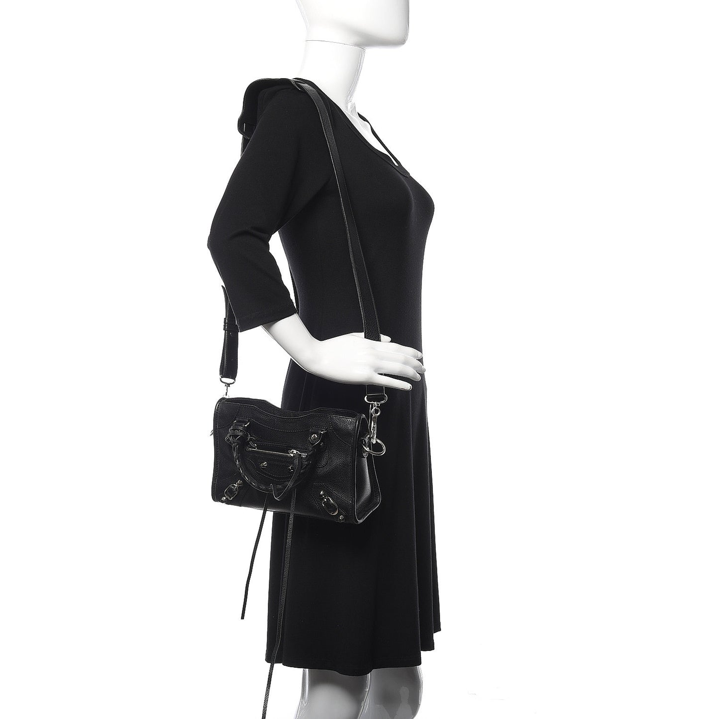 Grained Calfskin Classic Silver Hardware Mini City Black