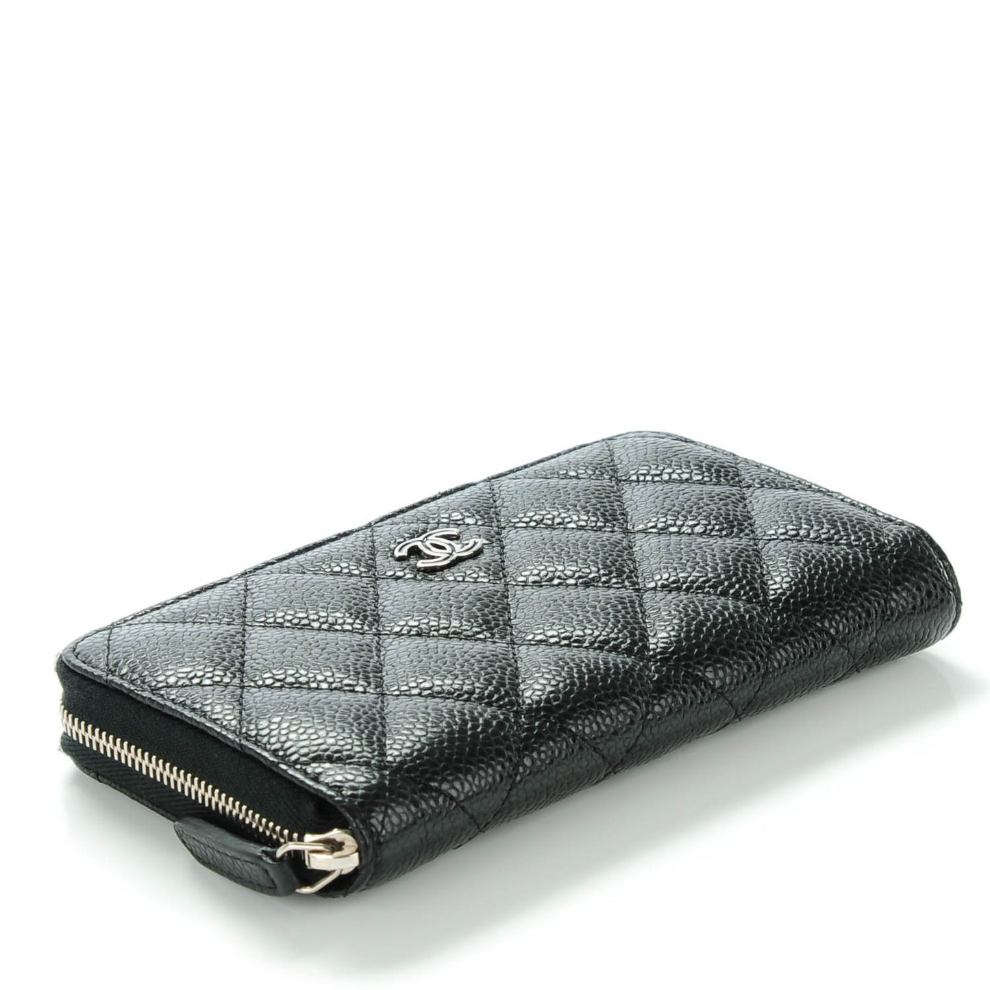 Caviar Quilted Small Zip Around Wallet Black