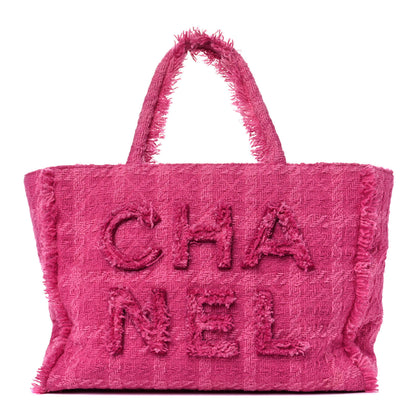 Chanel Wool Tweed Large Zipped Shopping Tote Pink 1 of 14