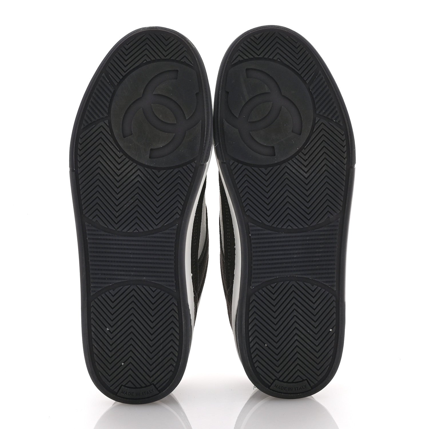 Chanel Suede Kidskin Womens CC Sneakers 37.5 Black White 6 of 13