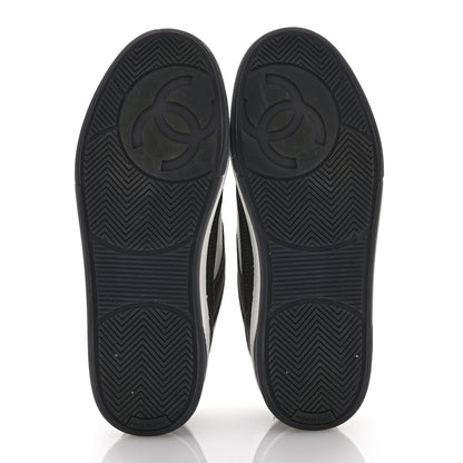 Chanel Suede Kidskin Womens CC Sneakers 37.5 Black White 6 of 13