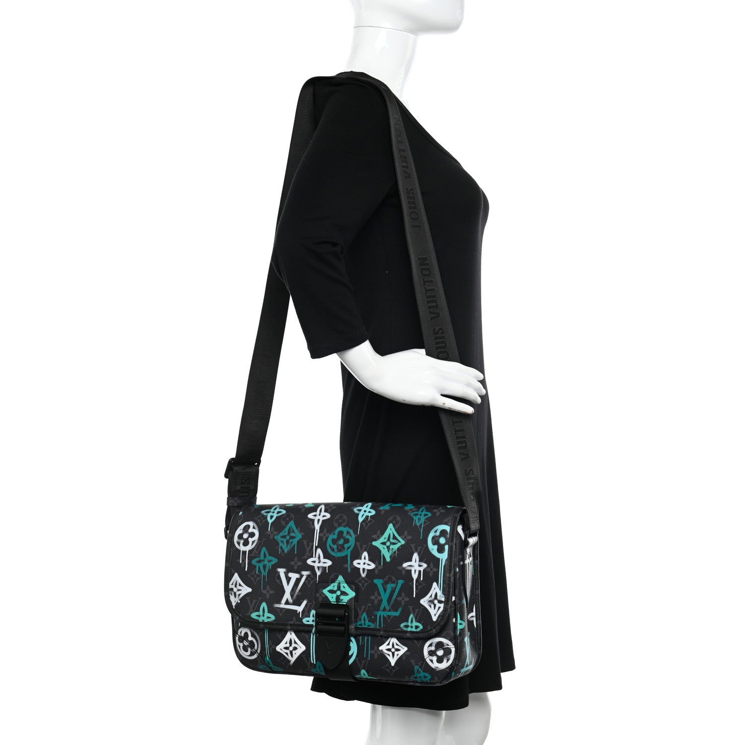 Louis Vuitton Monogram Eclipse LV Graffiti Archy Messenger MM Green Lights 2 of 9