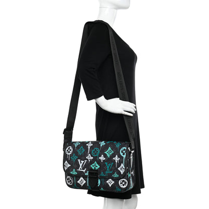 Louis Vuitton Monogram Eclipse LV Graffiti Archy Messenger MM Green Lights 2 of 9