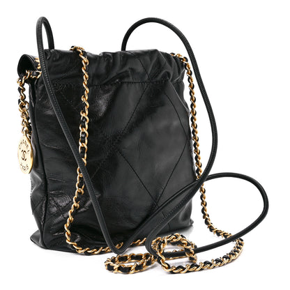 Chanel Shiny Crumpled Calfskin Quilted Pearl Mini Chanel 22 Black 3 of 12