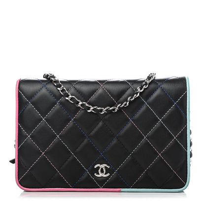 Chanel Lambskin Quilted Wallet On Chain WOC Black Pink Light Blue 1 of 4