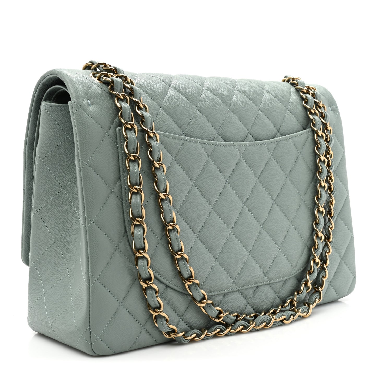 Caviar Quilted Maxi Double Flap Light Blue