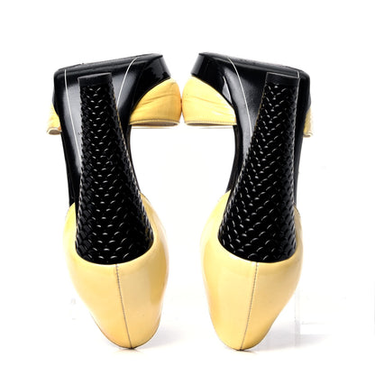 Chanel Patent Snakeskin Embossed Cap Toe d'Orsay Pumps 37 Black Yellow 5 of 8