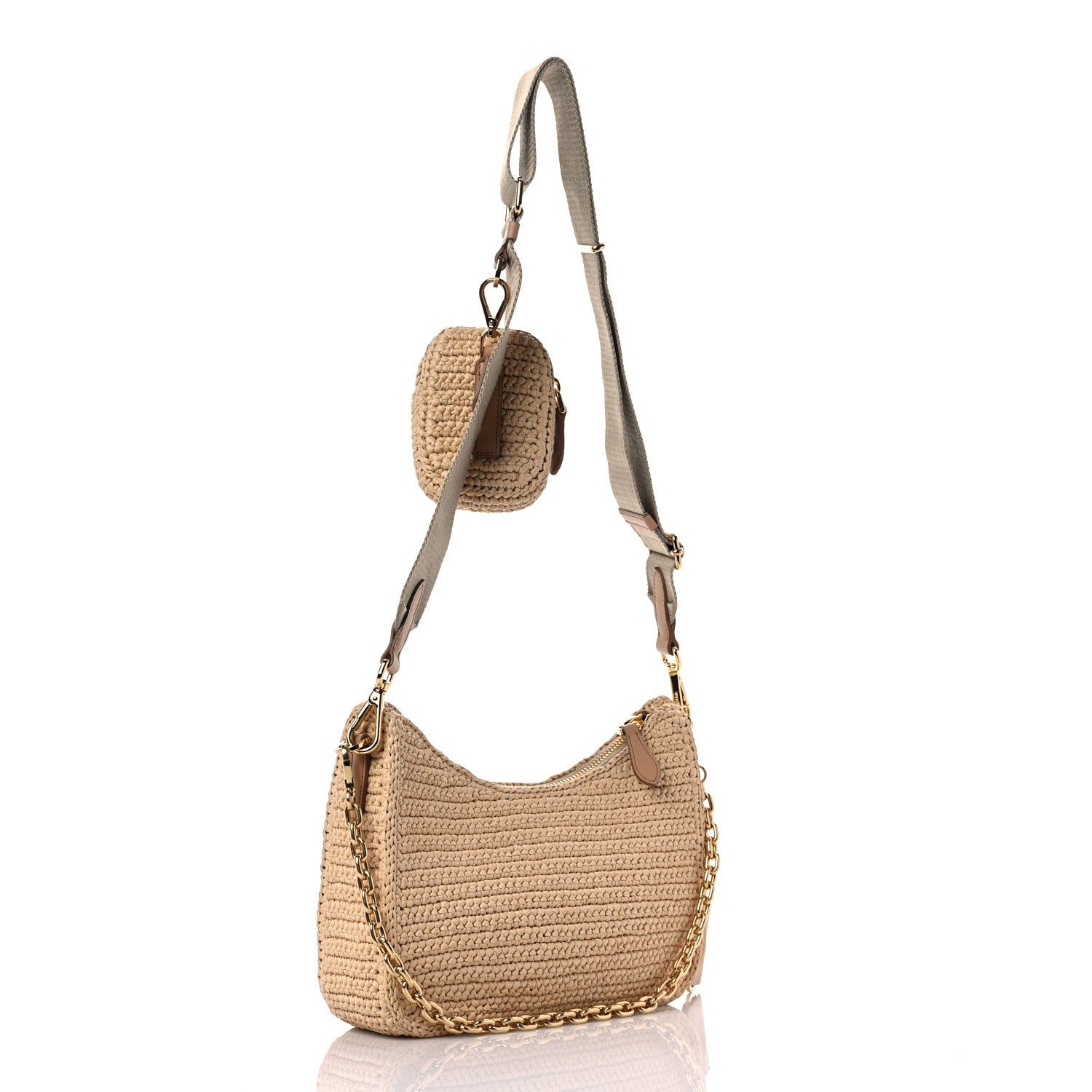 Prada Yarn Raffia Effect Crochet Re-Edition 2005 Shoulder Bag Naturale 3 of 9