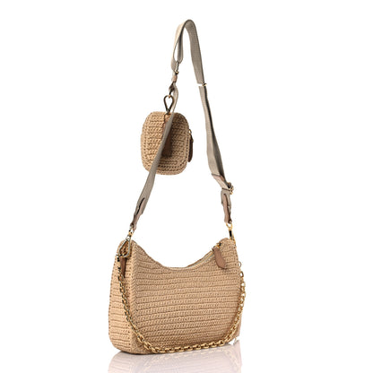 Prada Yarn Raffia Effect Crochet Re-Edition 2005 Shoulder Bag Naturale 3 of 9