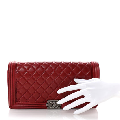 Chanel Lambskin Quilted Boy Flap Clutch Red 2 of 7