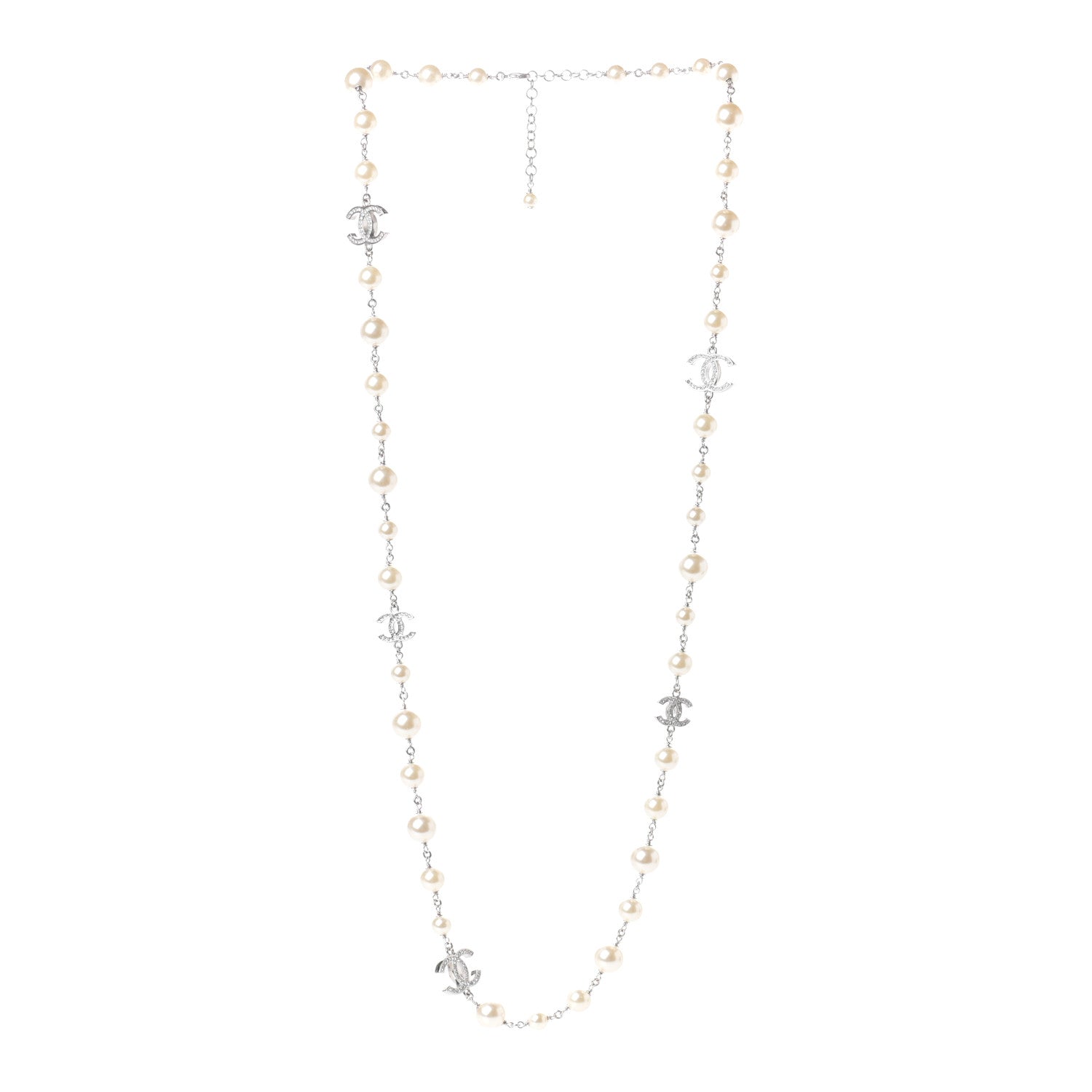Chanel Crystal Pearl CC Long Necklace Silver 3 of 4