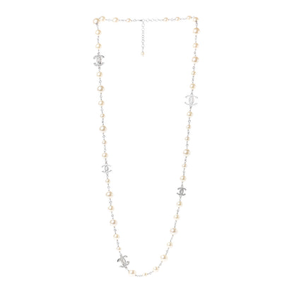 Chanel Crystal Pearl CC Long Necklace Silver 3 of 4