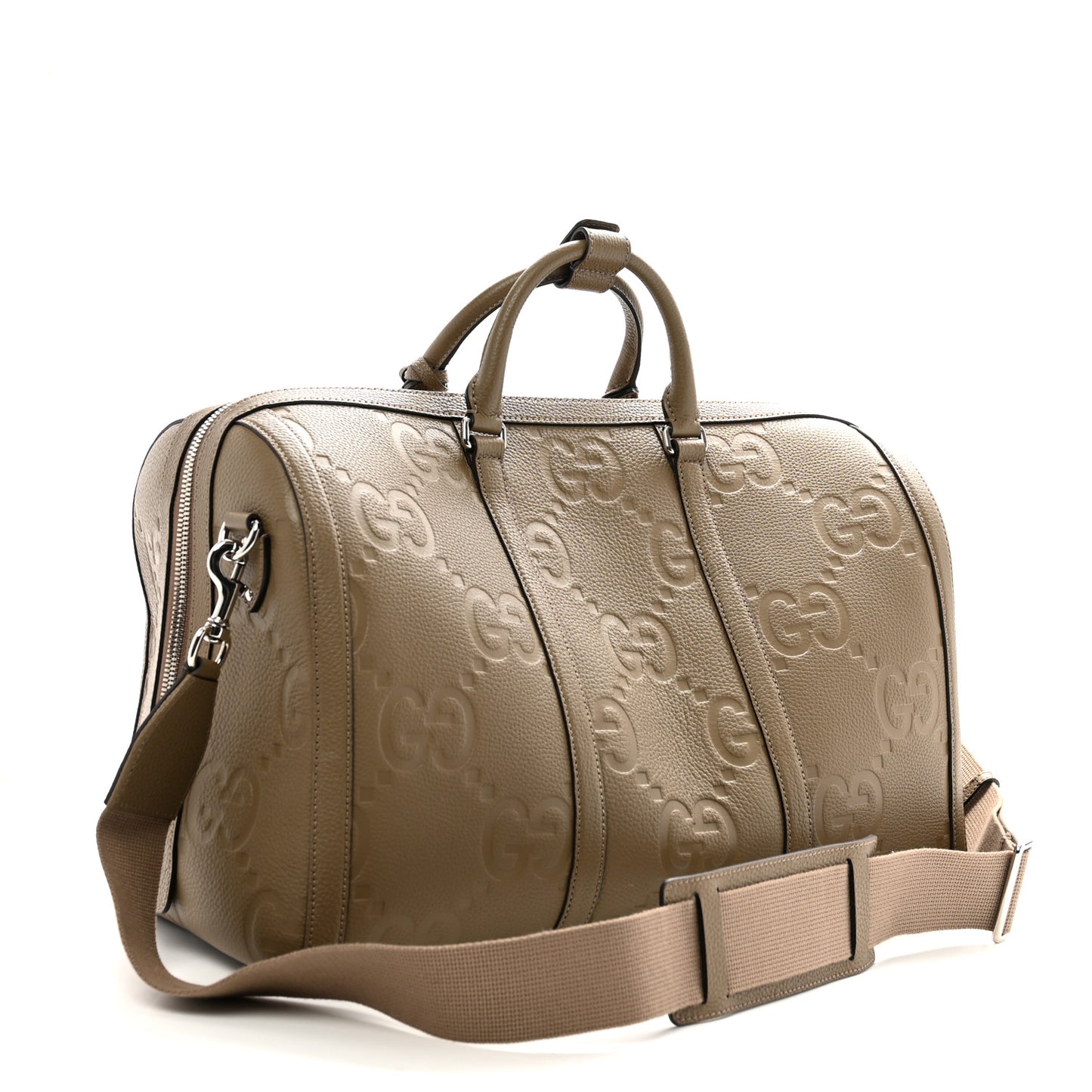 Piuma Calfskin Jumbo GG Embossed Large Duffle Bag Good Taupe