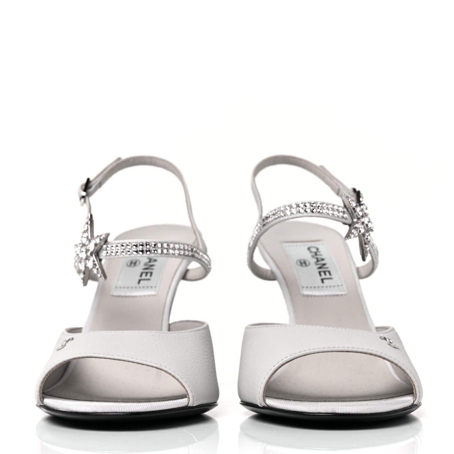 Grained Calfskin Strass CC Sandals 37.5 Light Gray